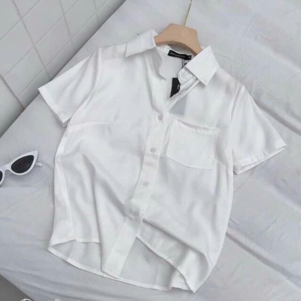 Áo sơ mi nữ công sở dáng xuông áo sơ mi cộc túi ngực chất vải đẹp thời trang Banamo Fashion 321