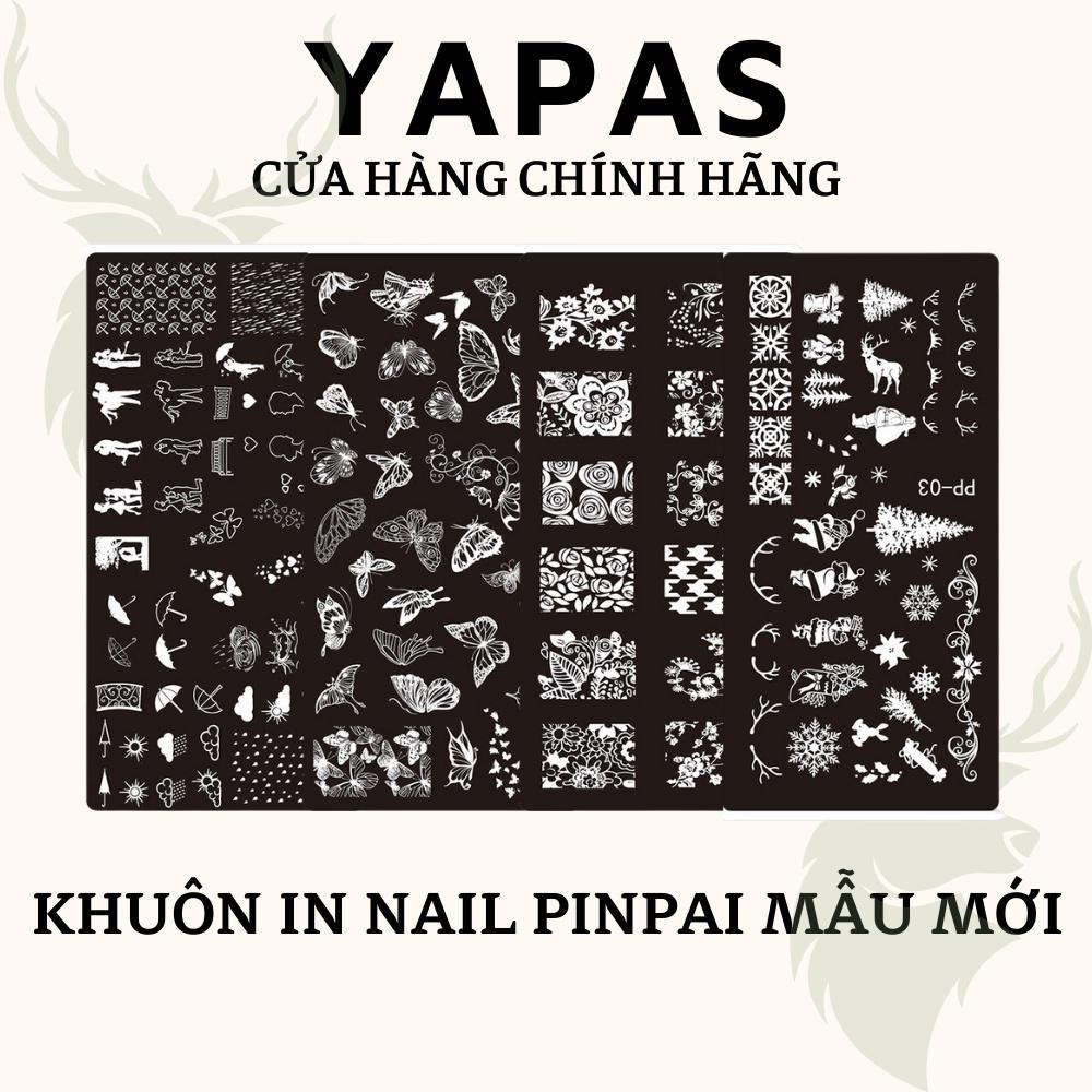 Khuôn in nail Pinpai mẫu mới họa tiết hoa lá bướm động vật, Khuôn in móng tay kim loại Yapas chuyên dụng