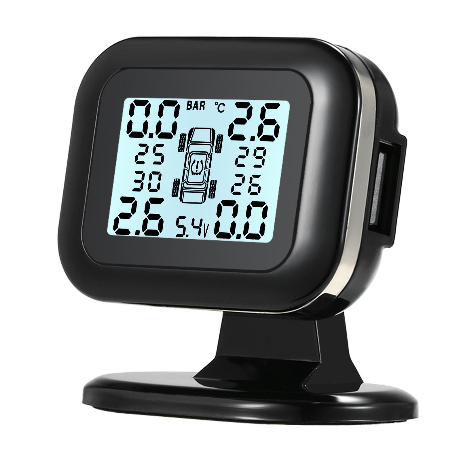 TPMS Tire Pressure Monitoring System Wireless Real-time LCD Display 4 External Sensors Alarm Function