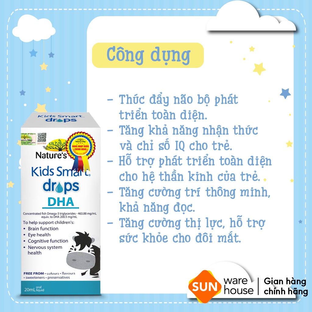 DHA Nature's Way Kids Smart Drops DHA Dạng Giọt Giúp Tăng IQ, Phát Triển Não Bộ Cho Bé 20ml