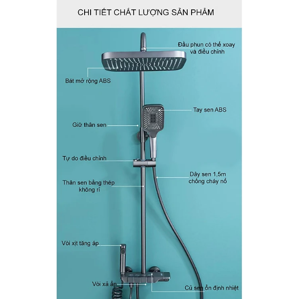 Cao cấp - Vòi Sen Cây Tắm Beryt Klavier điều chỉnh nóng lạnh
