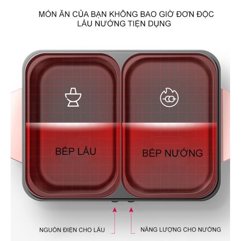 Bếp Điện Lẩu Nướng Đa Năng 2 Trong 1 Hàn Quốc - Nồi Đôi Mini Tiện Dụng Cho Gia Đình, Dễ Sử Dụng, An Toàn