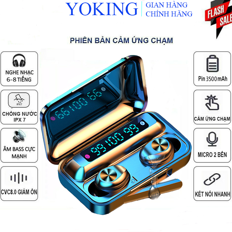 Tai nghe bluetooth không dây Yoking F9 10 phiên bản thế hệ 10 âm thanh nghe gọi HD, nút điều kiểm cảm ứng hàng chính hãng