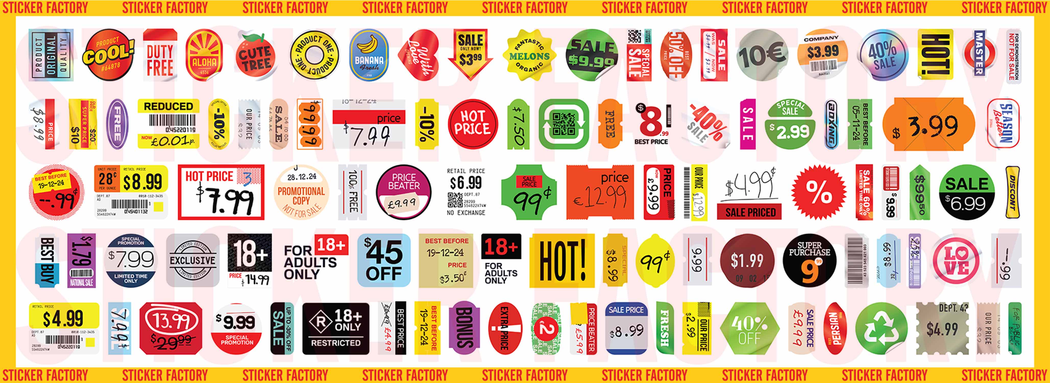 Price tag - Set 100 sticker decal hình dán nón bảo hiểm, laptop, xe máy, ô tô - STICKER FACTORY