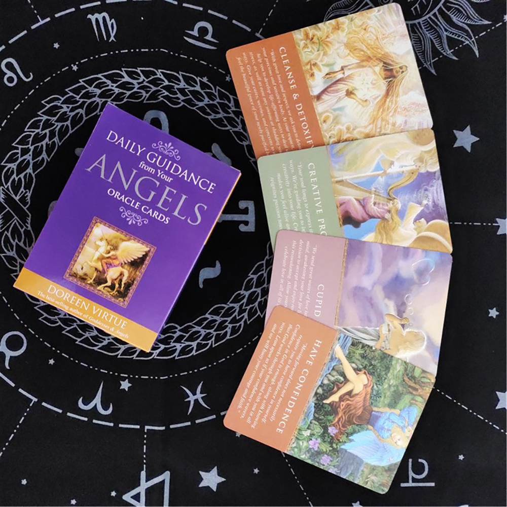 Bài Oracle Daily Guidance From Your Angel 44 Lá Bài Mạ Vàng Tặng Đá Thanh Tẩy