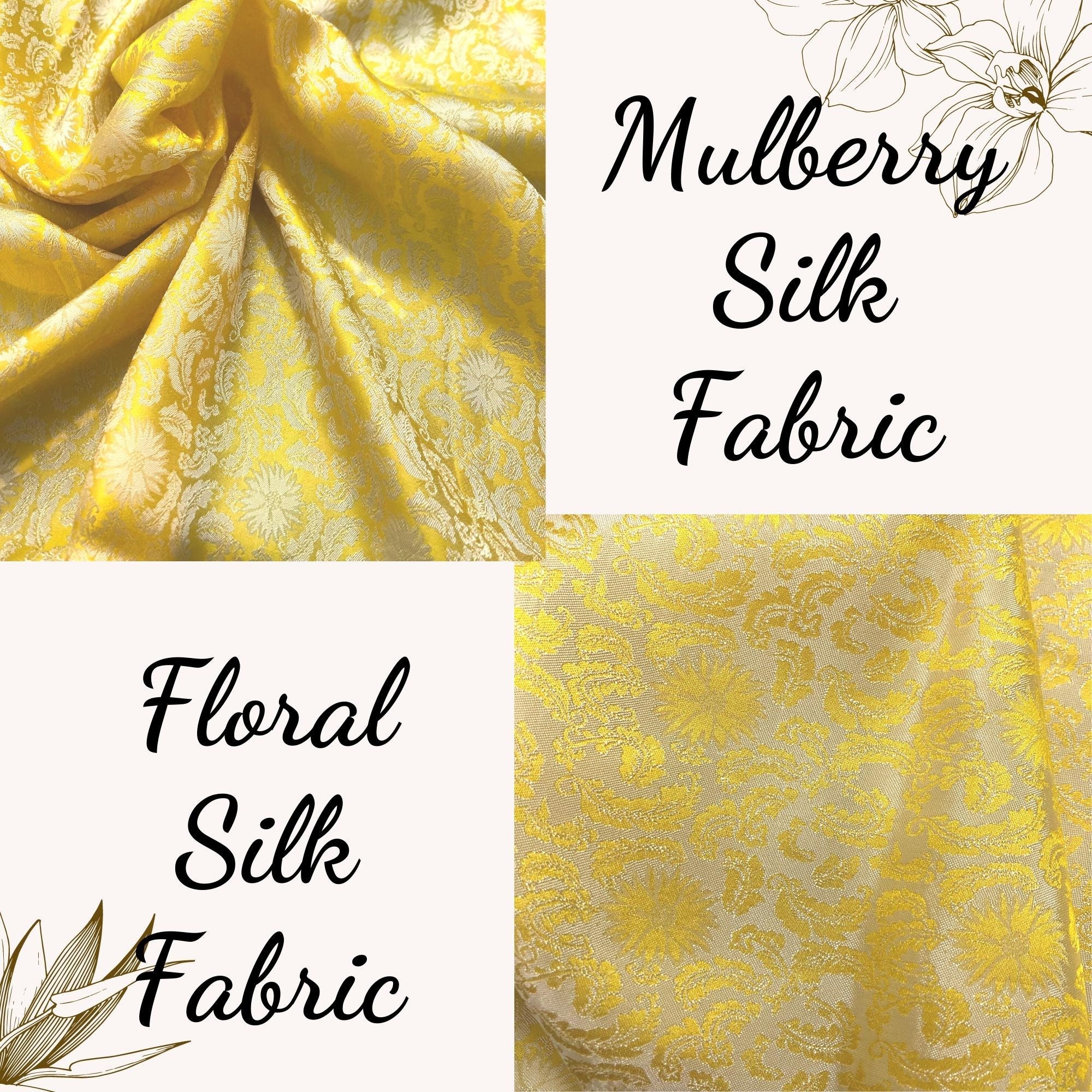 Vải Lụa Tơ Tằm Palacesilk hoa cúc xoáy màu vàng chanh may áo dài, váy áo #mềm#mượt#thoáng mát, khổ rộng 90cm