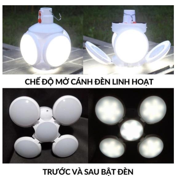 Bóng Đèn Led 4 Cánh 5 BÓNG Năng Lượng Mặt Trời, Đèn Siêu Sáng Tích Điện Ngoài Trời, sạc tích điện .