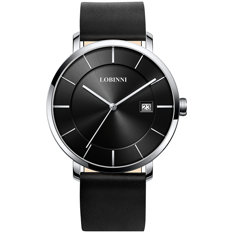 Đồng hồ nam Lobinni L3033-6 chính hãng Thụy Sỹ  Kính sapphire ,chống xước ,Chống nước 30m,mặt đen dây da đen ,Máy điện tử  ,Bảo hành 24 Tháng,thiết kế đơn giản ,trẻ trung và sang trọng
