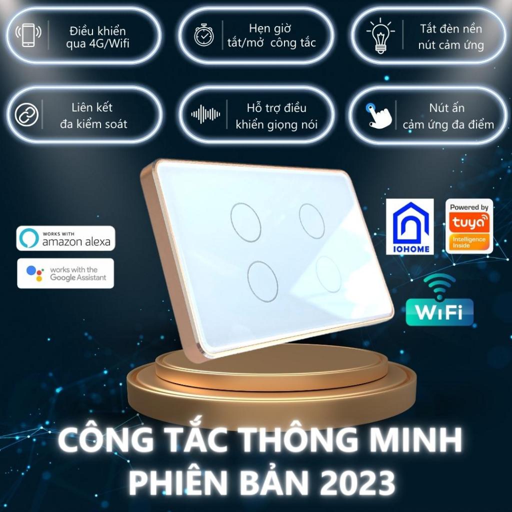 Công tắc thông minh viền nhôm mặt kính 2.5D mẫu thiết kế cao cấp IOHOME-Led xanh dương và đỏ-WIFI, BLUE và Zigbee