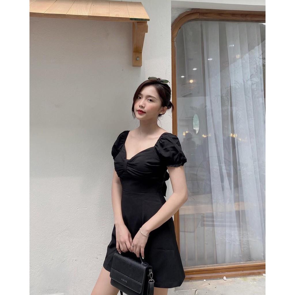 ĐẦM DỰ TIỆC COTTON MỊN 2 LỚP CỔ XOẮN TA NGẮN CÓ DÂY CỘT LƯNG DÁNG SUÔNG-hình thật shop chụp