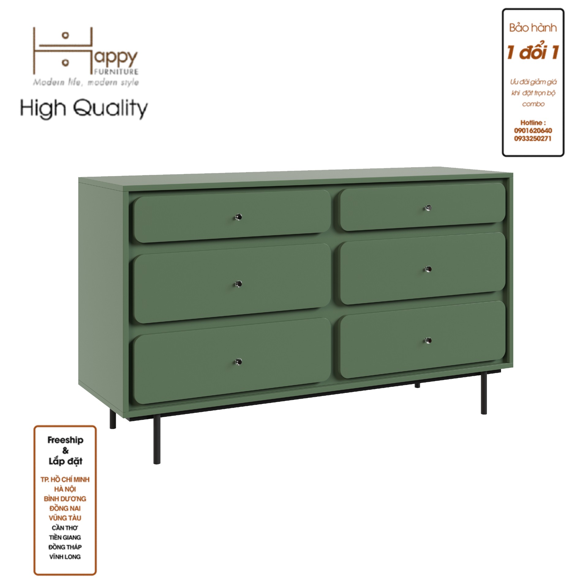 SWEETY, Tủ đựng đồ 6 ngăn kéo - chân sắt, 140cm x 45cm x 82cm , THK_081