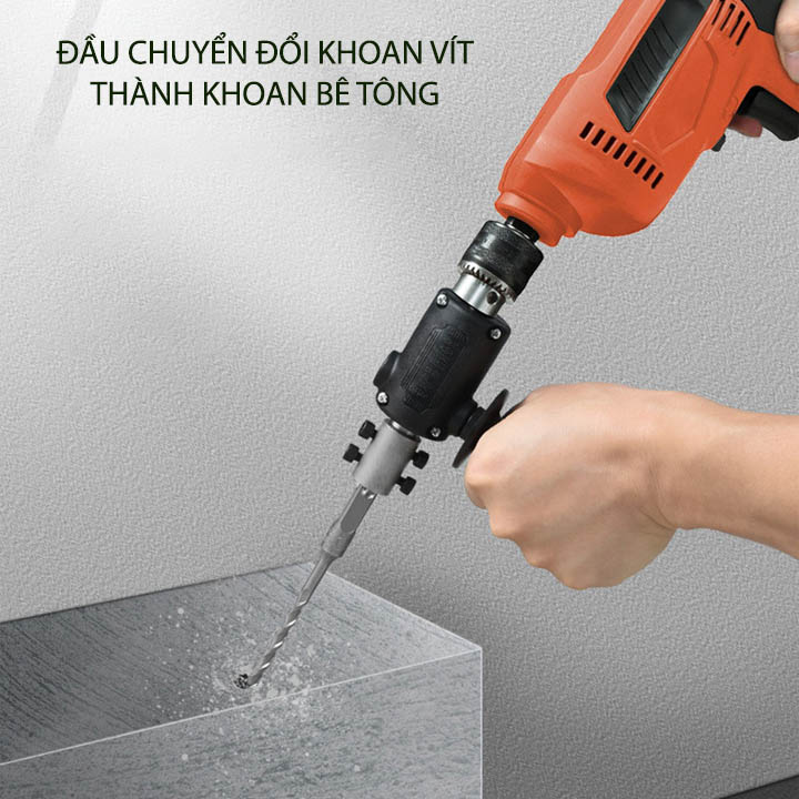 Đầu chuyển đổi máy khoan vít thành khoan bê tông, kèm mũi khoan d6mm