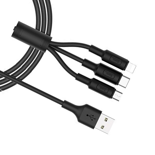 Dây sạc nhanh 2A Hoco 3 cổng Lightning + Micro + Type C hỗ trợ sạc điện thoại Apple và Android dài 1m - Hàng chính hãng