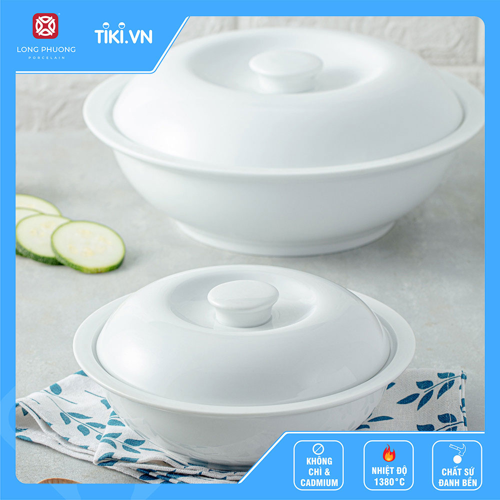 Âu Cơm Có Nắp Long Phương Bằng Sứ Trắng Cao Cấp - No.2