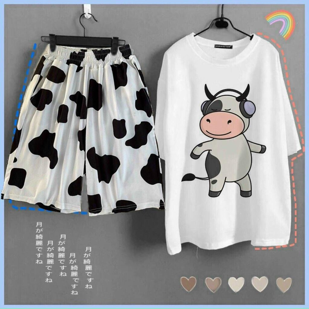Sét đồ bộ mặc nam nữ logo bò sữa được may từ chất thun cotton mềm mịn ,thoáng mát freesize từ
