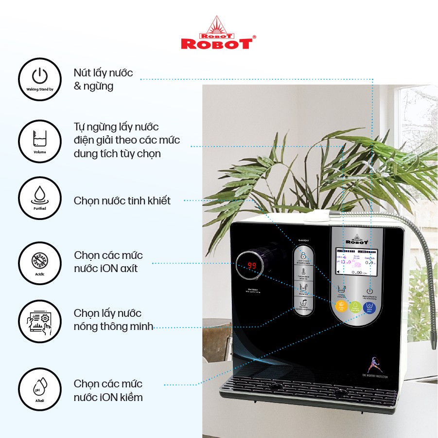Máy Lọc Nước Điện Giải Nóng Thông Minh ROBOT IonSmart 911 Nóng Thông Minh Tạo 11 Loại Nước Điện Giải - Hàng Chính Hãng