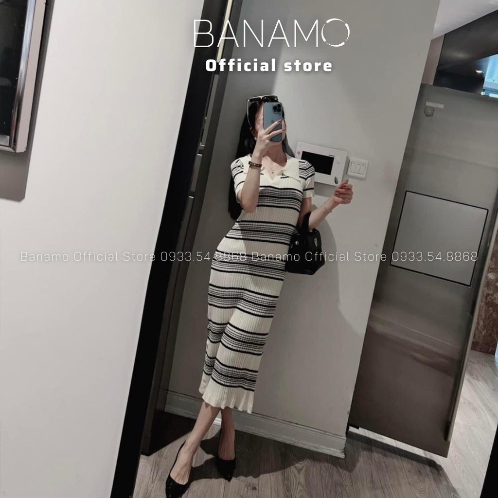 Váy len nữ body cổ bẻ dáng dài chất len tăm co giãn form ôm siêu đẹp thời trang Banamo Fashion Váy len nữ body  545