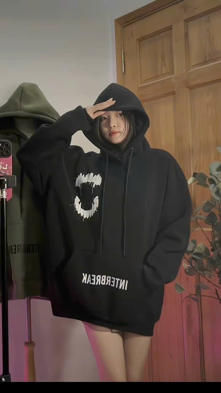 Áo Hoodie Tanazi Dài Tay Form Rộng Unisex Vải Nỉ Bông Hình In INTERBREAK 2 Màu , áo khoác hoodie cặp đôi ulzzang nam nữ