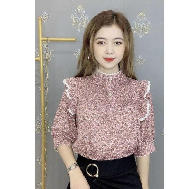 Áo Kiểu Hoa Nhí Dáng Tay Lỡ Phối Bèo Cánh Tiên