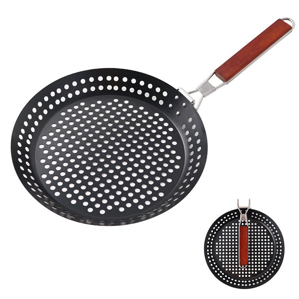 Chảo vỉ nướng tròn có lỗ xếp gọn chống dính cho nấu ăn BBQ dã ngoại ngoài trời