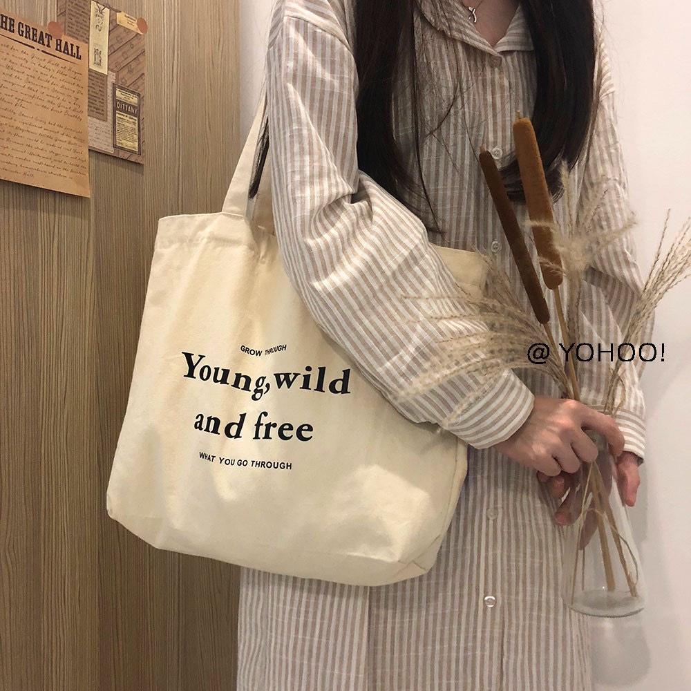 Túi Tote Vải Canvas AND FREEE Nữ phong cách Ulzzang Có ngăn phụ Khóa Kéo chất liệu dày dặn