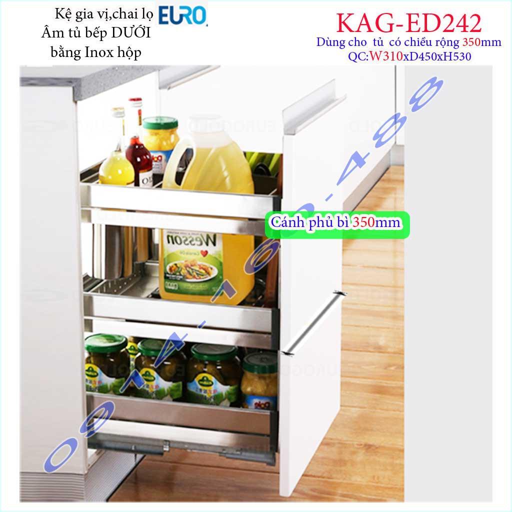 Kệ Gia vị KAG-ED242-35cm, kệ đựng gia vị Euro Inox hộp cao cấp ray giảm chấn âm tủ bếp 30cm