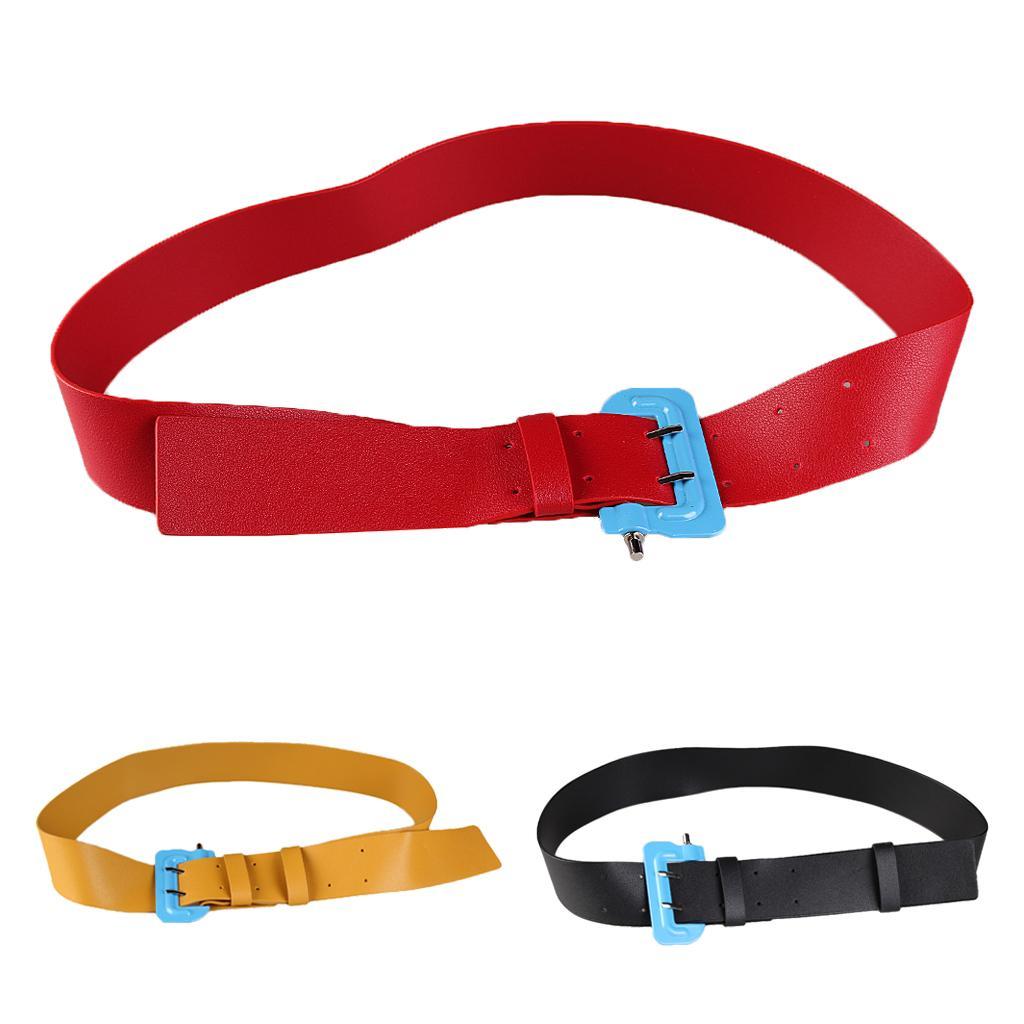 Womens Girls PU Leather Skinny Buckle Thin Elastic Stretch Waist Belt Waistband