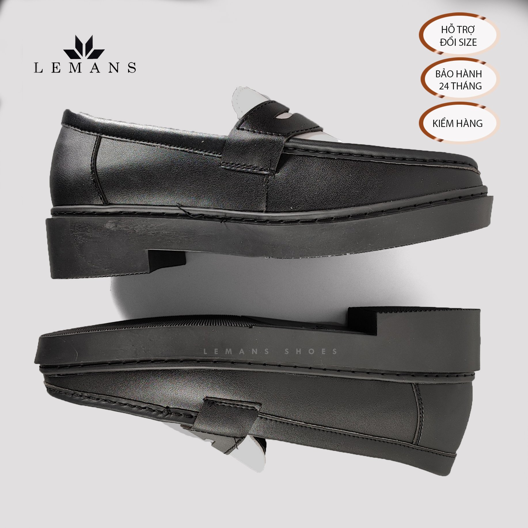 [TẶNG XI KO MÀU] Giày Penny Loafer da bò Trắng đen LEMANS, đế tăng chiều cao 4cm cho nam, giầy da, bảo hành 12-24 tháng