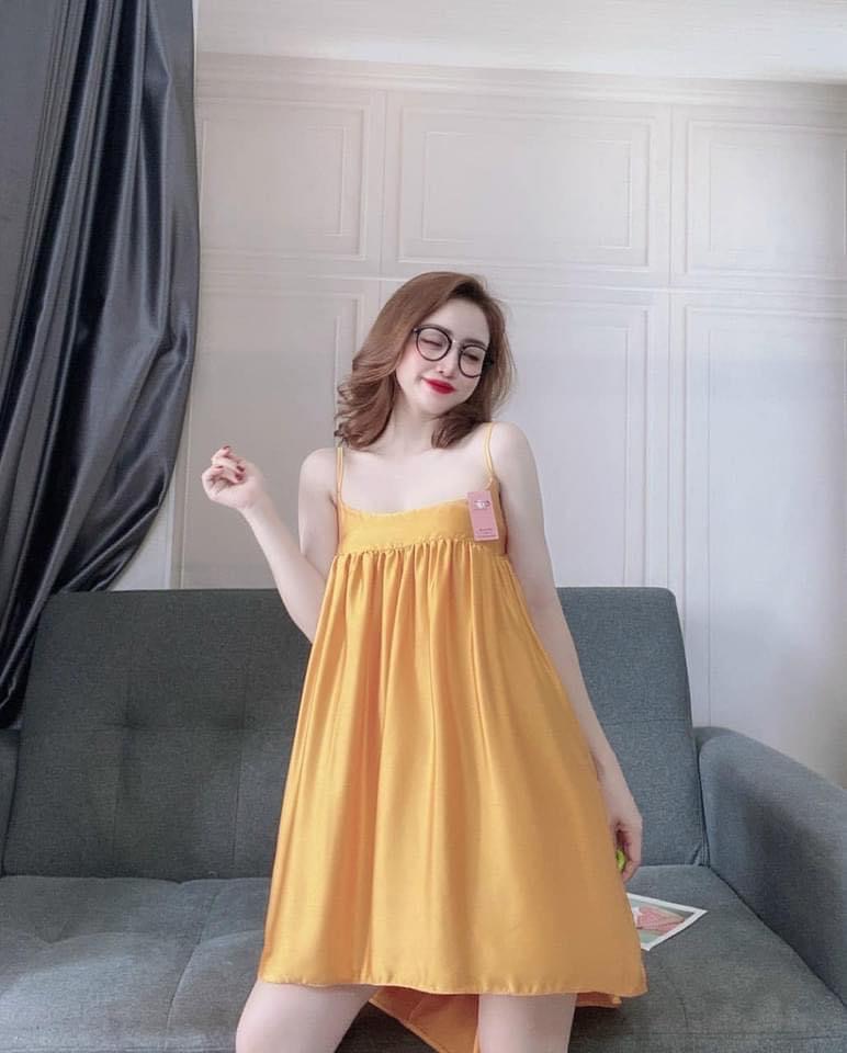 Đầm mặc nhà hot nhất lụa satin xòe 2 dây gợi cảm