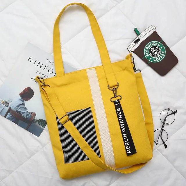 Túi tote vải Canvas đeo chéo phong cách Hàn Quốc dễ thương