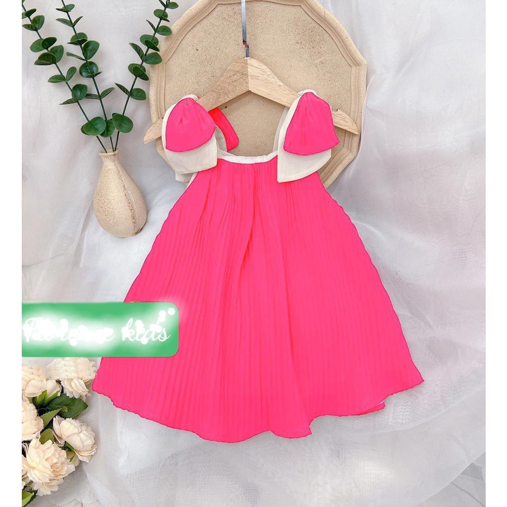 Đầm babydoll đính nơ vai cho bé gái thật đáng yêu từ 15-40kg chất voan chifon dập ly sịn sò