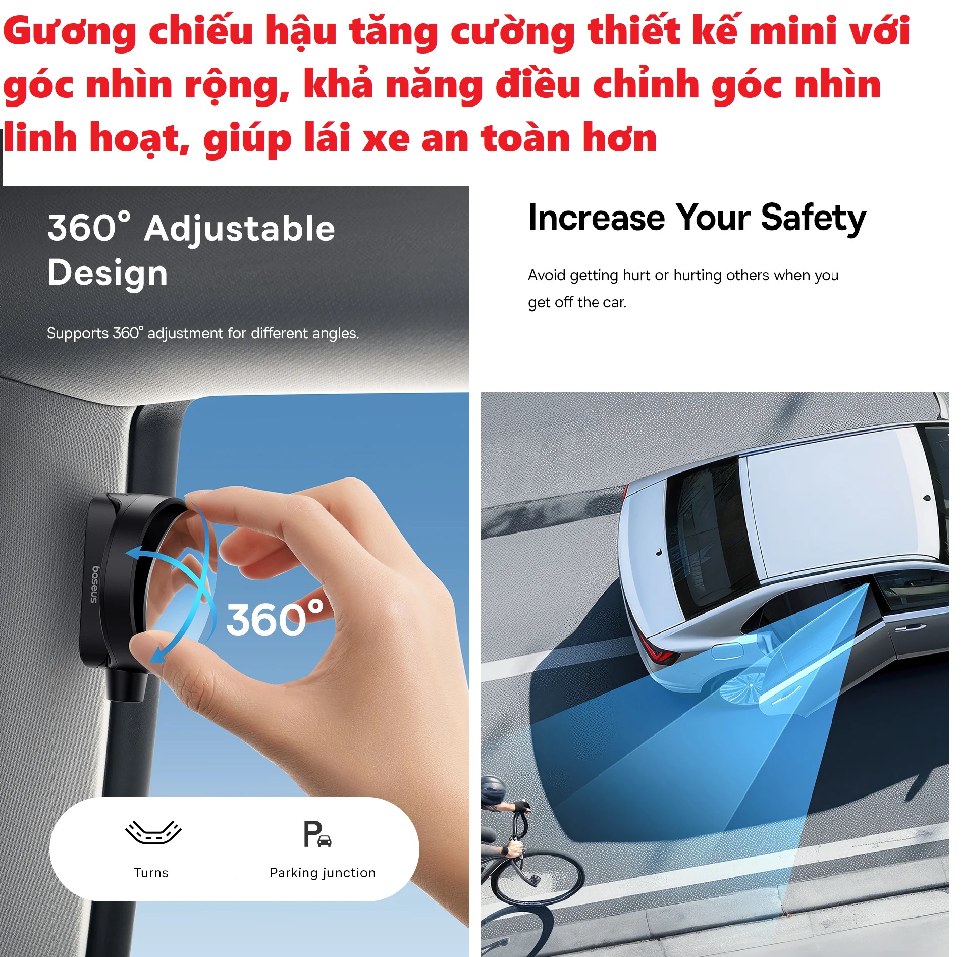 Gương chiếu hậu tăng cường kiêm dụng cụ phá kính thoát hiểm Baseus Backseat rearview Mirror HSJ-01 _ Hàng chính hãng