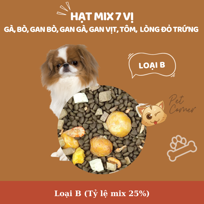 Hạt mix cao cấp cho cún trộn thịt bò, gà, tôm, cá, lòng đỏ trứng, rau củ quả - Thức ăn hạt cho chó kén ăn