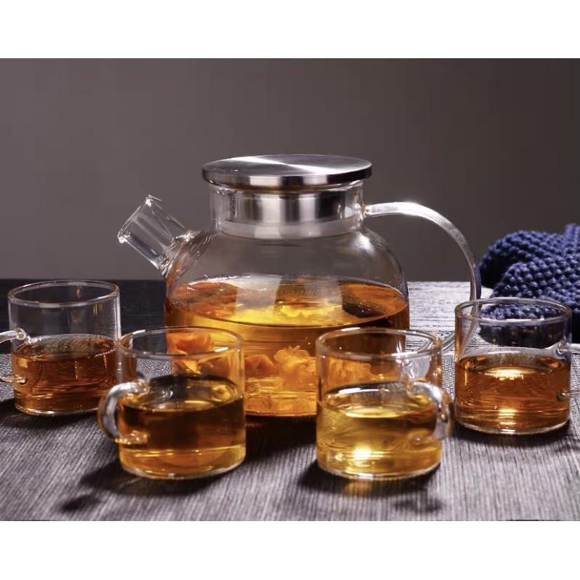 Set 1 bình trà 1 L + 6 cốc 100ml , chất liệu thủy tinh chịu nhiệt cao cấp