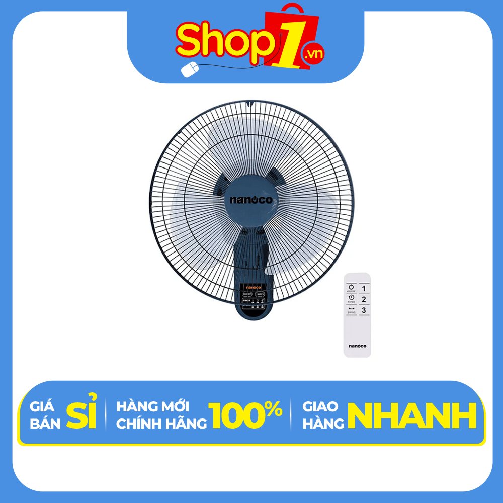 Quạt treo tường Nanoco NWF1612RC-BL Xanh - Hàng chính hãng - Chỉ giao HCM