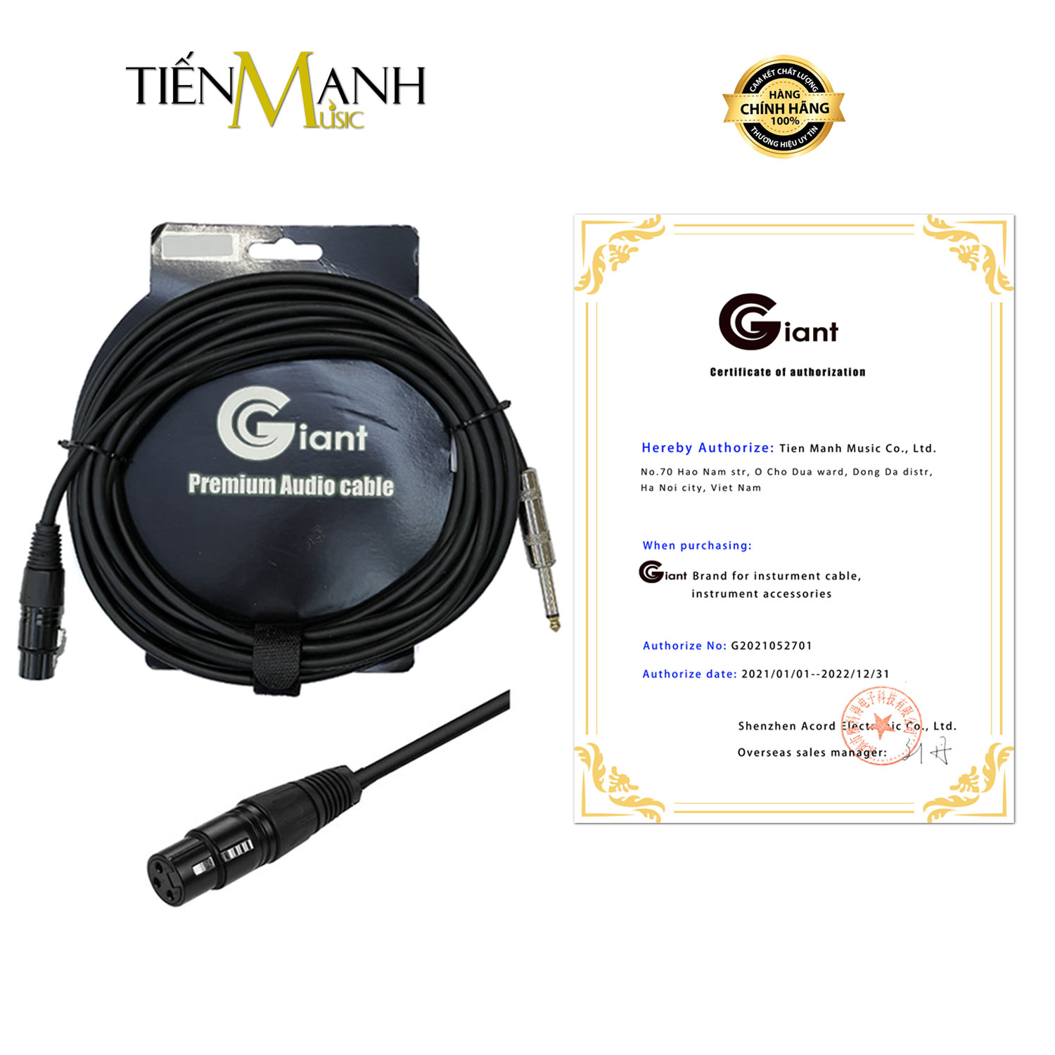 Dây Cáp Giant Kết Nối Micro XLR Canon Cái Sang 6ly TS Mono GC23 Cable Tín Hiệu Ggiant XLR3F 1/4 in Giắc Rắc Hàng Chính Hãng - Kèm Móng Gẩy DreamMaker