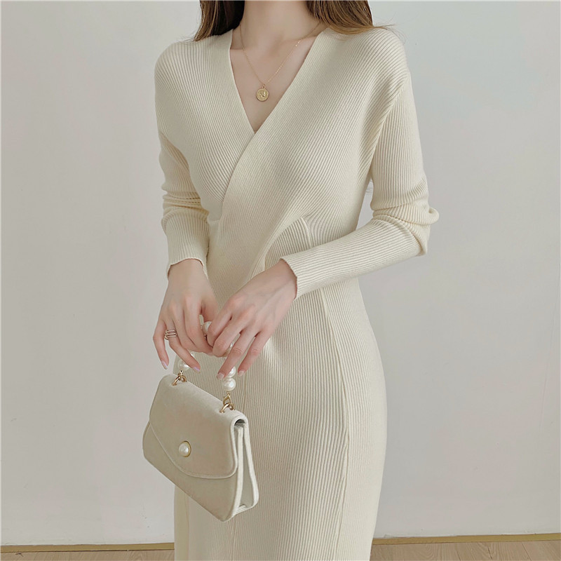 Đầm Len Cổ V Ôm Eo Thanh Lịch Khí Chất AL75 - Hàng Quảng Châu Cao Cấp