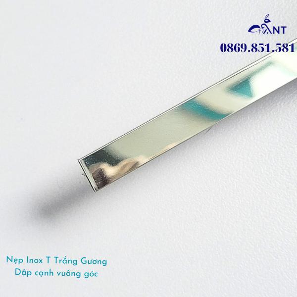 Nẹp T Inox 304 trắng gương, nẹp inox chữ T bào chấn vuông cạnh, dày 0.8li, thanh dài 2m44, dễ thi công