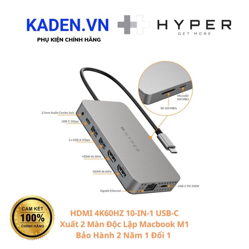 Cổng chuyển xuất 2 màn hình độc lập hyperdrive dual 4k hdmi 10-in-1 usb-c hub for macbook m1 hdm1h