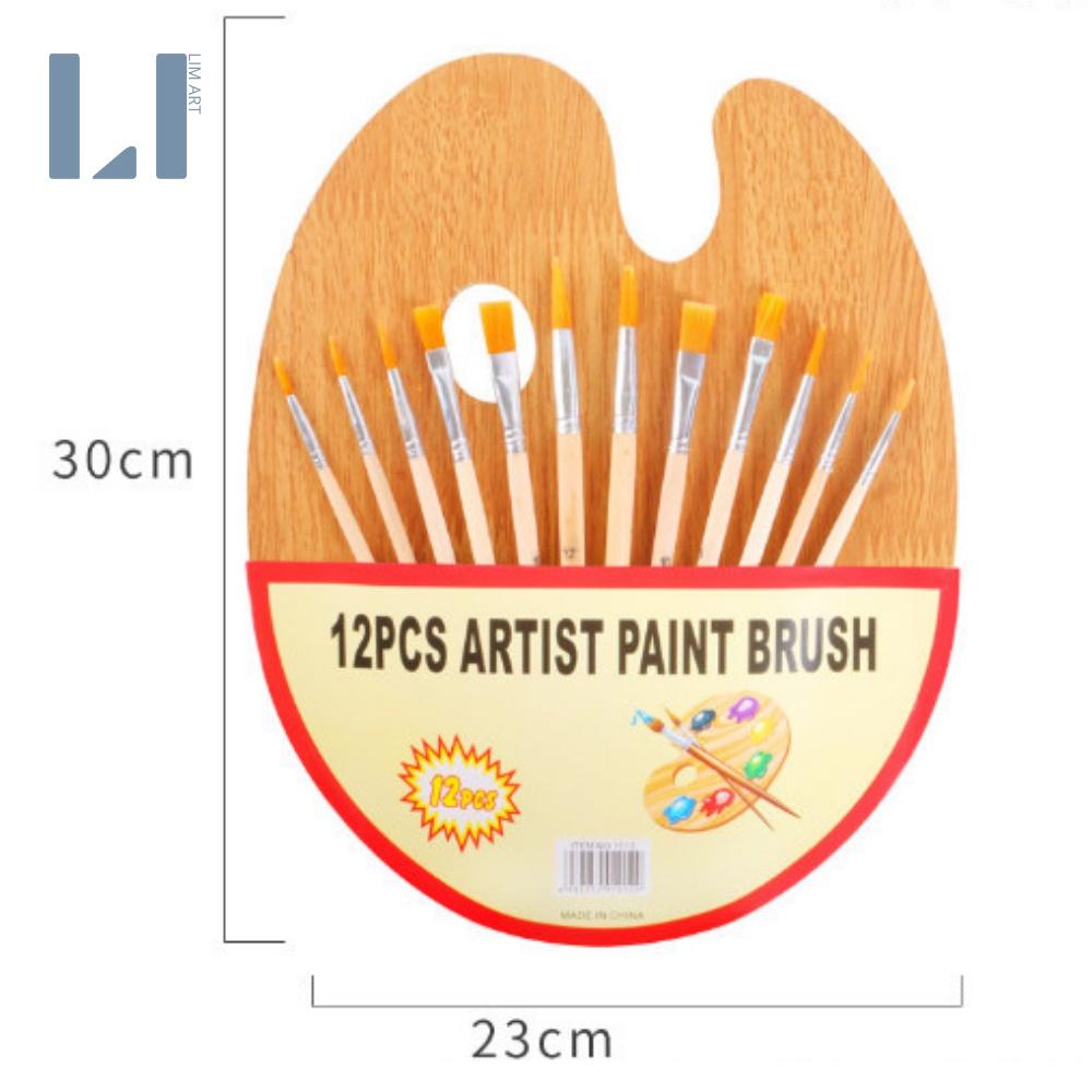 Set khay đựng màu và bộ 12 cọ vẽ bằng gỗ chuyên dụng vẽ tranh màu nước, acrylic, gouache, sơn dầu,..