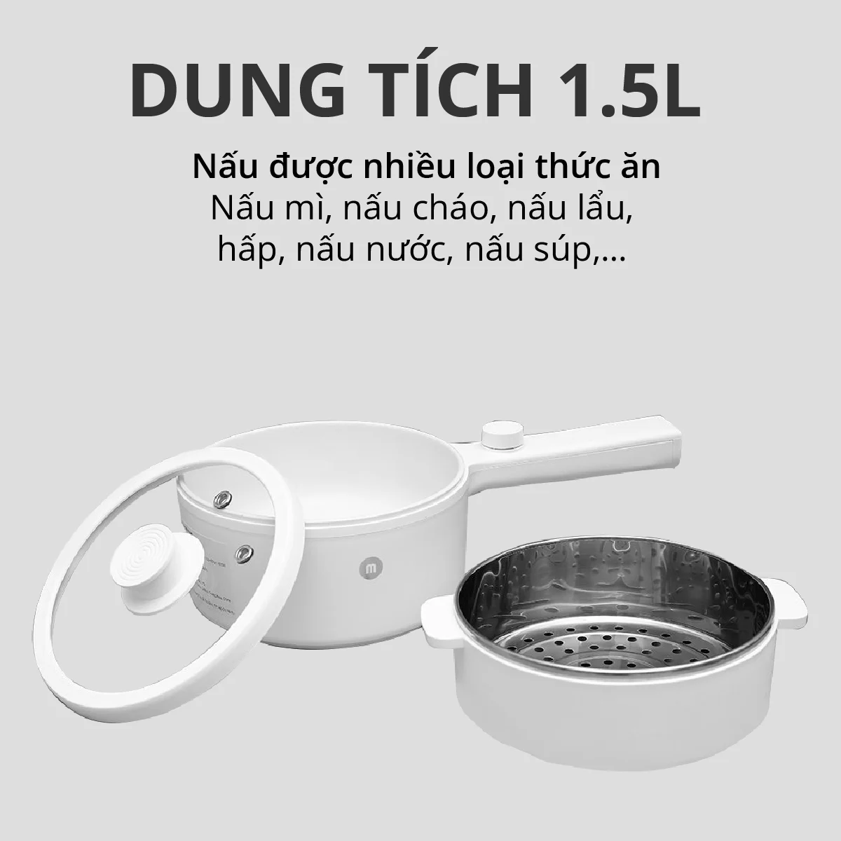 Nồi Nấu Đa Năng kèm xửng hấp Mishio MK271new 1,5L 600W- Hàng chính hãng
