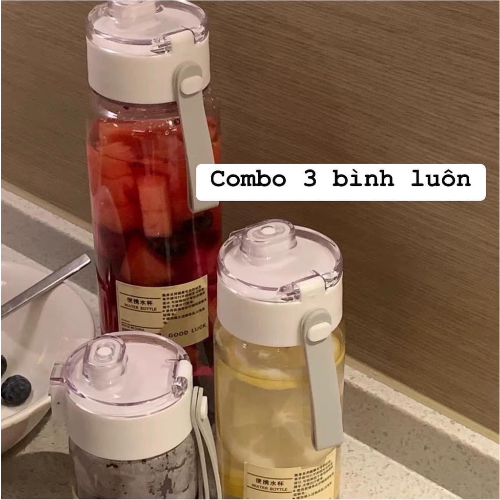 SET 3 Bình Đựng Nước Bằng Nhựa 350ml / 550ml / 800ml Tiện Dụng Cho Học Sinh / Văn Phòng