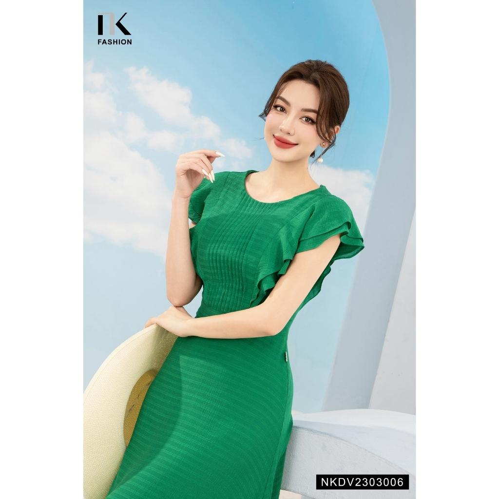 Đầm Xòe NK FASHION Thiết Kế Cổ Tròn Tay Cánh Tiên Thanh Lịch Nữ Tính Chất Vải Nhập Hàn Cao Cấp NKDV2303006
