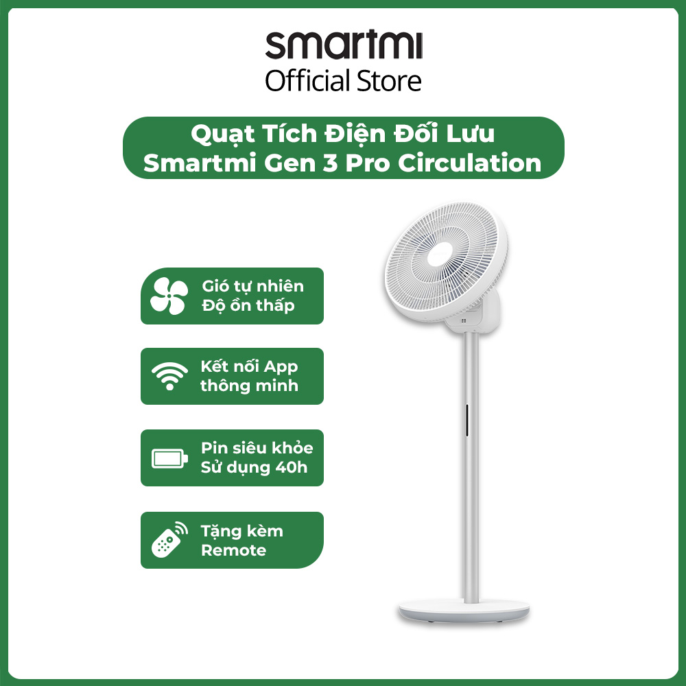 Tặng quạt-Quạt Tích Điện Thông Minh Smartmi Gen 3 Pro, thanh lọc không khí, động cơ DC chống ồn tích điện 24 giờ-bản quốc tế- hàng chính hãng