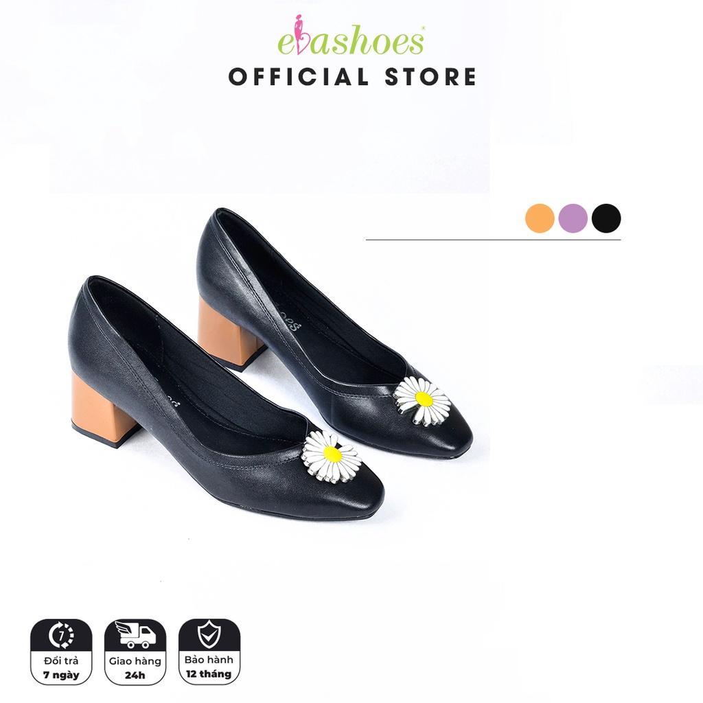 Giày Cao Gót Đế Vuông Nơ Hoa Cúc Da PU 5cm Evashoes - Eva0050