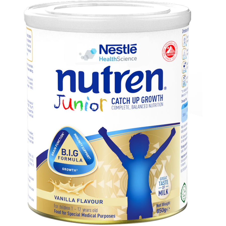 Sản phẩm dinh dưỡng y học Nutren Junior cho trẻ từ 1-12 tuổi 850g tăng trưởng 3 chuẩn: Thế chất, Đề kháng, Tư duy - Tặng gối ôm hươu cao cổ