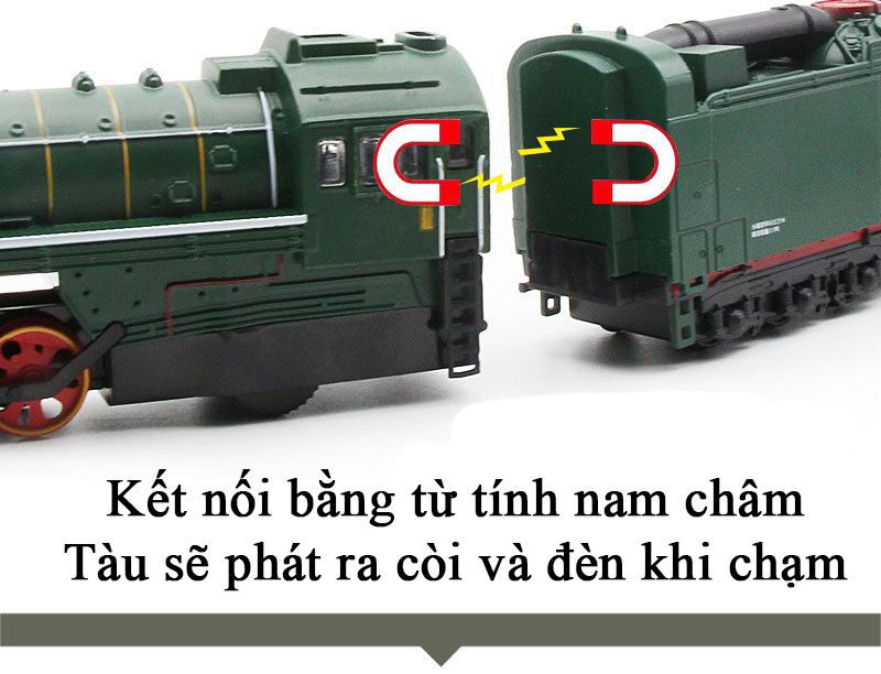 Mô hình tàu hơi nước cổ điển đầu bằng hợp kim nam châm kết nối từ tính có đèn và nhạc dài 34 cm