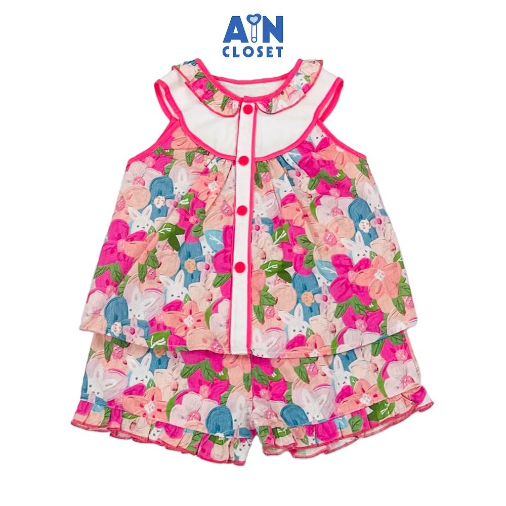 Bộ quần áo Ngắn bé gái họa tiết Thỏ Vienna Hoa Hồng cotton - AICDBGSQ5JG2 - AIN Closet