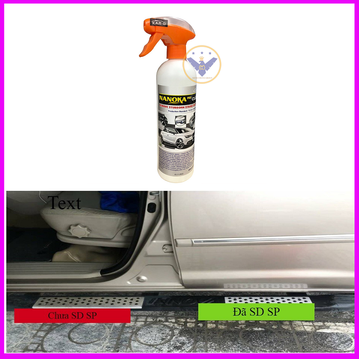 Tẩy ố kính ô tô, ố vàng lazang, logo, nẹp mạ crom Nanoka Clean 500ml