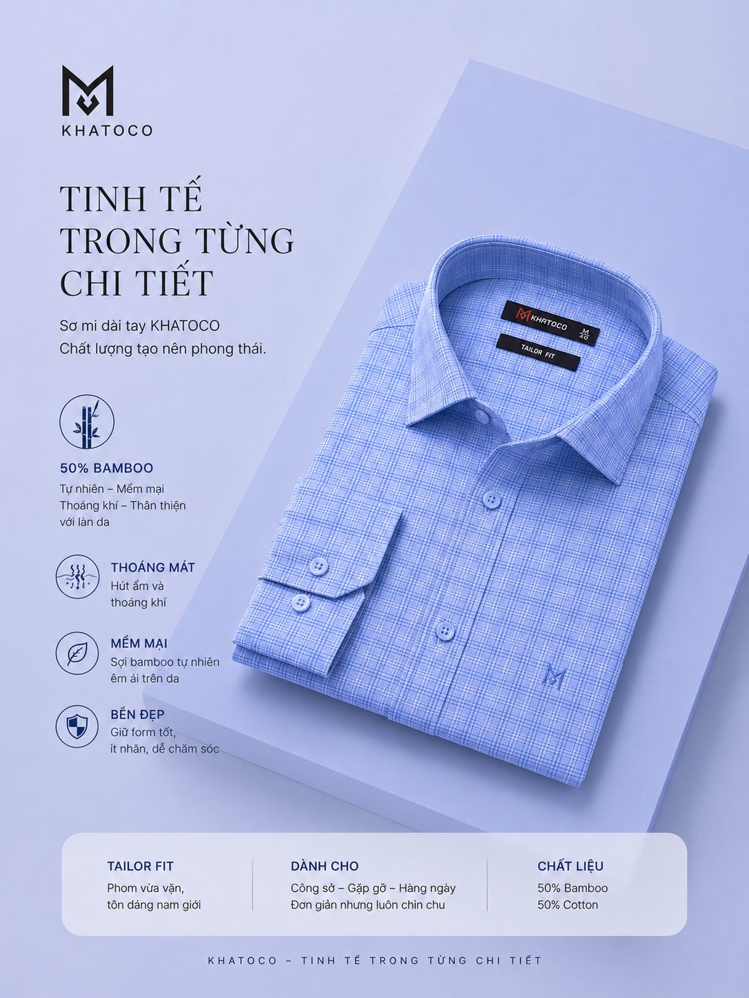 Áo sơ mi Khatoco tay dài (M-3XL)